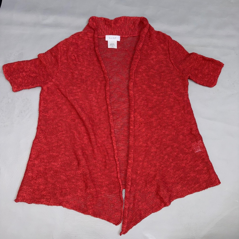 Kate Hill Burnt orange Linen Blend Short Sleeve Open Front Cardigan Small